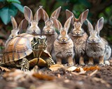 Turtle Leading Rabbits in a Metaphor for Wisdom and Patience