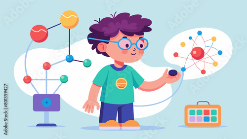 A child playing with a toy that interfaces with their quantum computing brain extensions introducing them to the wonders of quantum technology at an.