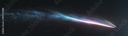 A neon comet streaking across a black sky  leaving a long tail of glowing gas particles  symbolizing incredible cosmic velocity 