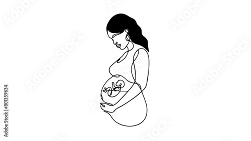 one continuous line drawing of a pregnant black woman with a baby inside her belly