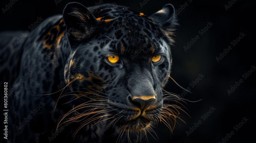 Capturing the powerful gaze of a panther, on a black background