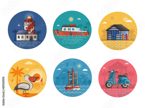 Sea Vacation Travel Circle Icons (ID: 801361014)