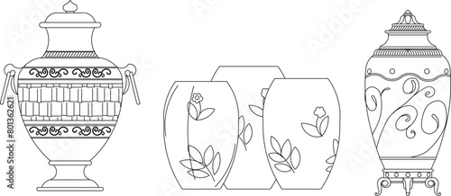 Detailed vector sketch illustration design of traditional ethnic classic old urn decoration accessories