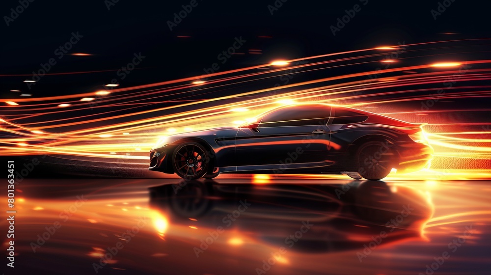 Dynamic light motion backdrop featuring the silhouette of a car.