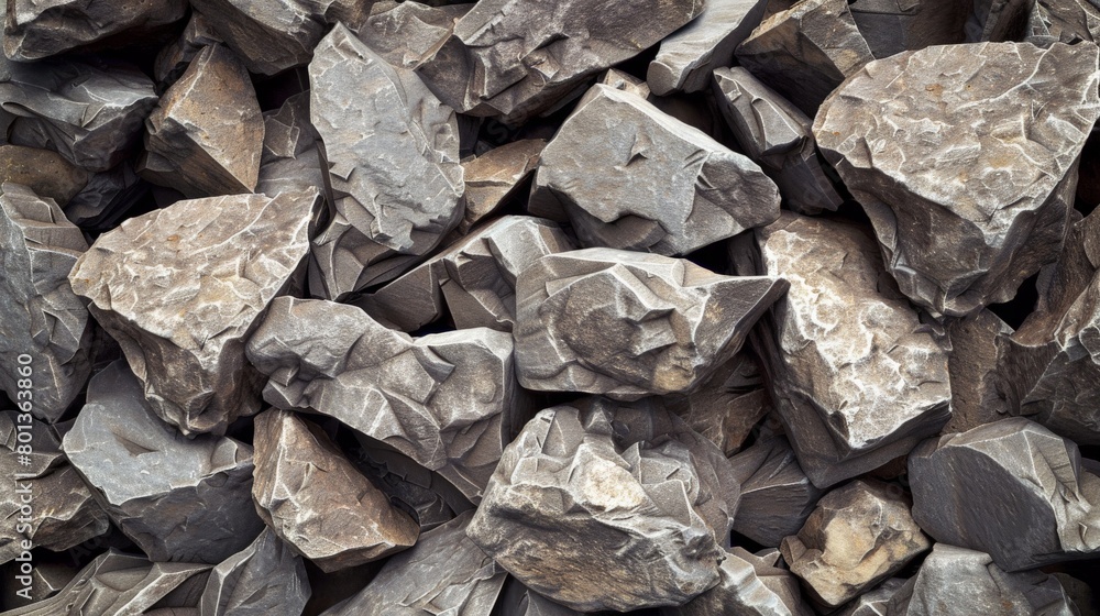 A pile of broken rocks, some sharp and jagged, others smooth and weathered, creating a sense of chaos and texture A pile of broken rocks, some sharp and jagged, others smooth and weathered, creating a sense of chaos and texture