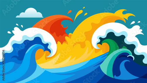 The waves crashing against each other fiercely symbolizing the clashes between different groups and ideologies in society..