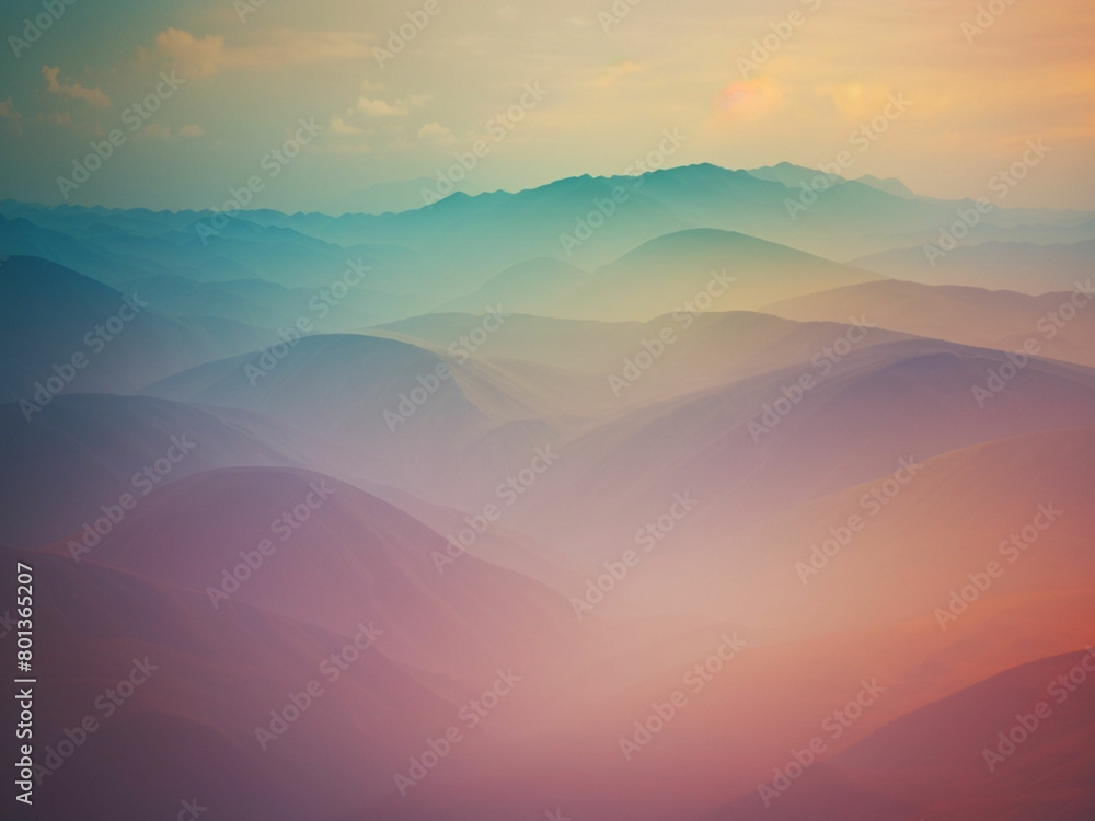Sunset in mountains abstract background with waves cloudy fog, retro gradient with grainy texture, space abstract backdrop banner poster card wallpaper website header design