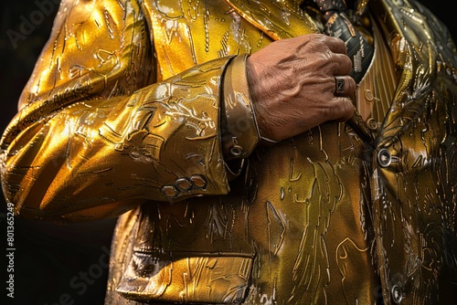 detail of golden suit of a Narcos king of drugs of mexican cartel mafia photo