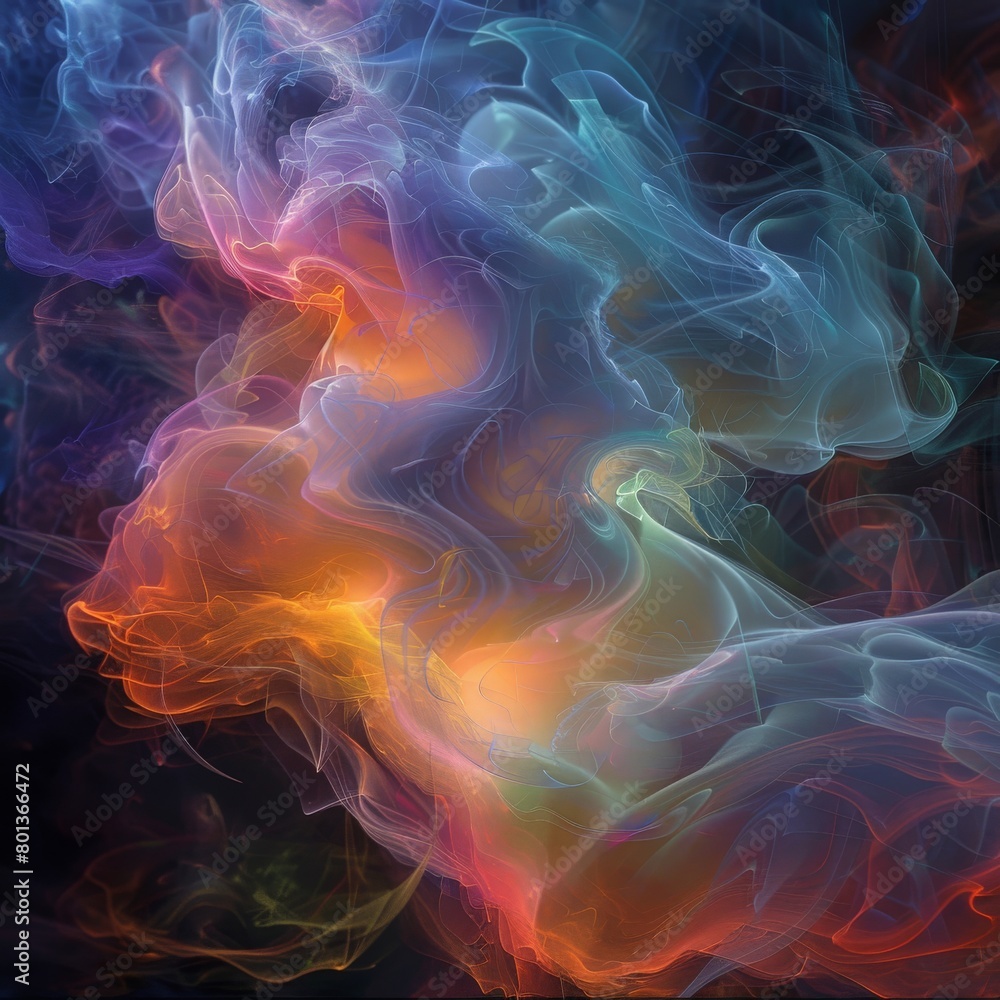 A swirling cloud of colorful smoke rising from a bonfire, its wispy tendrils forming a mesmerizing network of lines and particles. A swirling cloud of colorful smoke rising from a bonfire, its wispy tendrils forming a mesmerizing network of lines and particles.