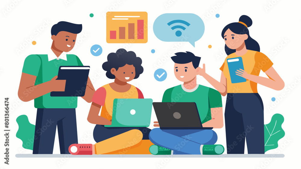 A group of college students utilizing an AIpowered budgeting tool to plan and stick to their semesters finances.. A group of college students utilizing an AIpowered budgeting tool to plan and stick to their semesters finances..