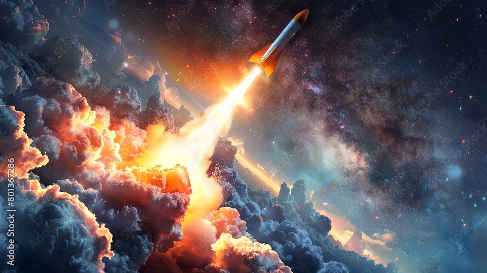 Illustration of a rocket launch used as a dynamic visual metaphor during a marketing strategy seminar to emphasize powerful communication techniques