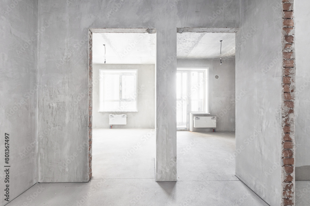 interior of the apartment without decoration in gray colors. rough finish interior of the apartment without decoration in gray colors. rough finish