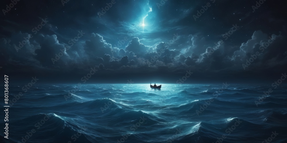 Sailing boat seen on the magic ocean horizon Sailing boat seen on the magic ocean horizon