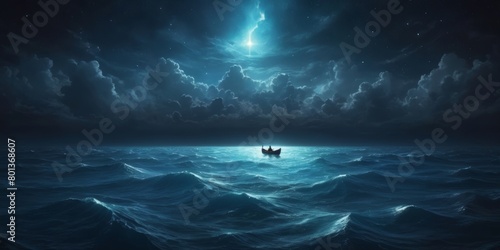 Sailing boat seen on the magic ocean horizon