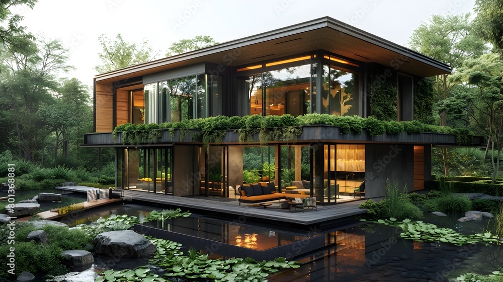 Sustainable Modern Architectural Home Blending with Lush Natural Surroundings in Serene Eco Friendly Landscape Design