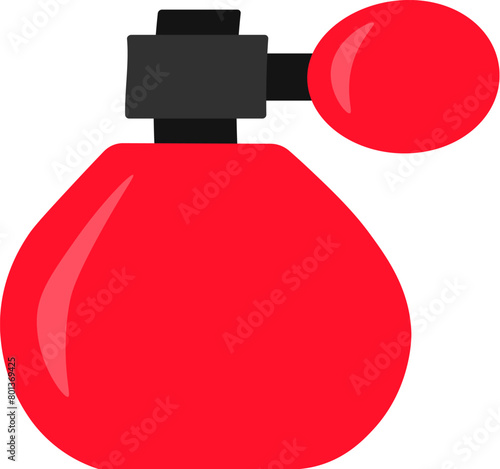Flat cartoon French perfume in a bright red bottle