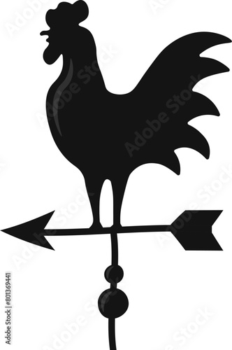 Flat cartoon black weathercock with rooster icon
