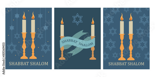 Shabbat cards set. Festive concept for congratulations on Saturday photo