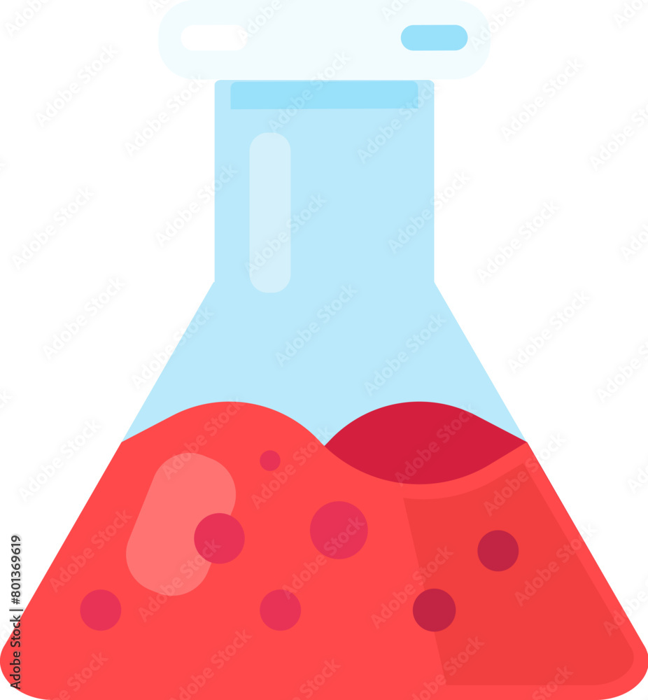 Wide flask with red bubbling liquid icon. Equipment for chemical blood analysis, medical stroked cartoon element for modern and retro design. Simple color vector pictogram isolated on white background Wide flask with red bubbling liquid icon. Equipment for chemical blood analysis, medical stroked cartoon element for modern and retro design. Simple color vector pictogram isolated on white background