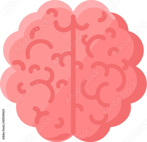 Human brain top view icon. Convolutions of human brain organ, medical stroked cartoon element for modern and retro design. Simple color vector pictogram isolated on white background