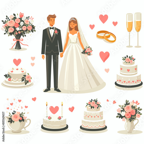 set of wedding ceremony  vector in white background 