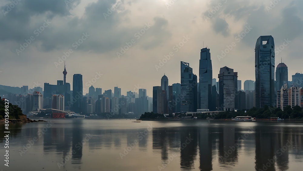 Shanghai cityscape at sunset, China.