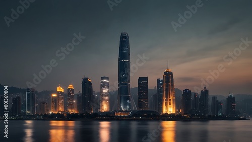 Shanghai city skyline at night with fog and lights, China. © ASGraphicsB24