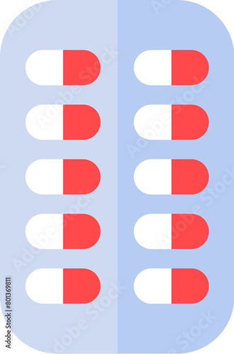 Blister pack with pills icon. Rectangular plate with medicine capsules, medical stroked cartoon element for modern and retro design. Simple color vector pictogram isolated on white background