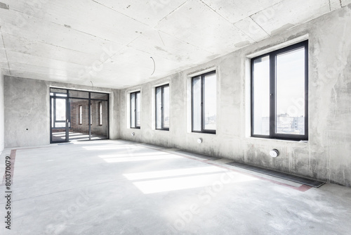 interior of the apartment without decoration in gray colors. rough finish