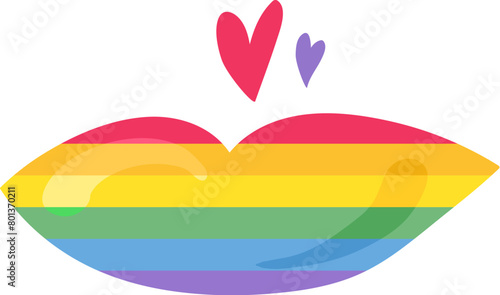 Rainbow female lips air kiss heart sign in rainbow stripped colors. LGBT party icon for design of card or invitation. Multicolored vector symbol isolated on white background (ID: 801370211)