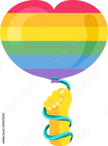 Rainbow heart shaped balloon In hand in rainbow stripped colors. LGBT party icon for design of card or invitation. Multicolored vector symbol isolated on white background (ID: 801370230)