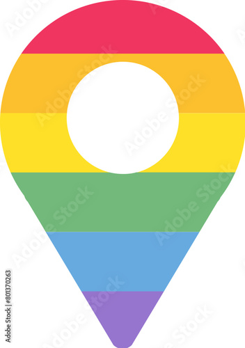 Decorative LGBT party checkpoint in rainbow stripped colors. LGBT party icon for design of card or invitation. Multicolored vector symbol isolated on white background (ID: 801370263)