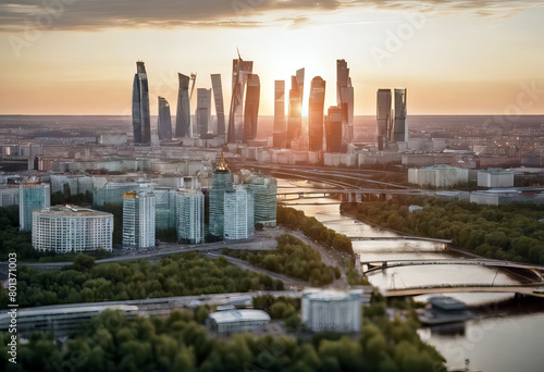  sunset Moscow summer strict Aerial Sokolniki city view City View Top Moscow Green Aerial Above Park Sky Skyline Panorama District Landscape Building Russia Street Horizon Industry Day Area Center 