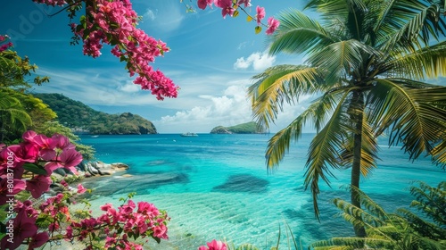 Tropical paradise. stunning palm trees  exotic flowers  and vibrant tropical landscapes