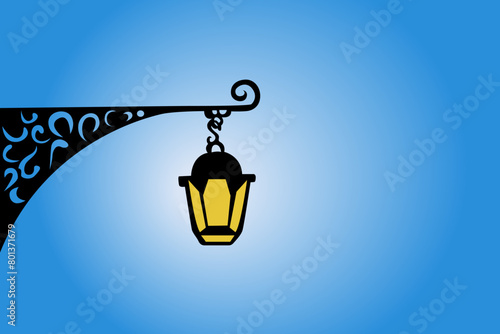Abstract landscape design concept  of street lamp with yellow light and blue background - vector illustration