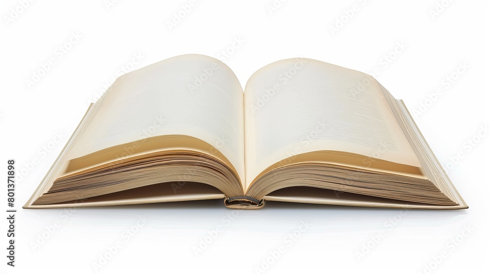 Mockup of an open book with blank pages, isolated on a white background, shown from a top view perspective. 3D illustration Mockup of an open book with blank pages, isolated on a white background, shown from a top view perspective. 3D illustration