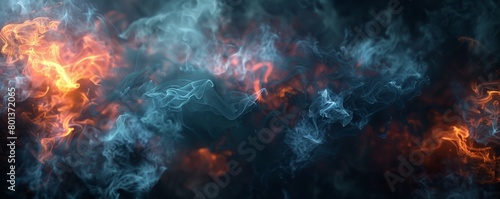 A dark, smoky background with wisps of neon smoke rising from unseen sources, creating an ethereal atmosphere  #801372065