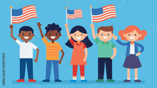 After a day filled with learning laughter and creativity each participant stands tall and waves their completed flag proud to have made their very own. Vector illustration