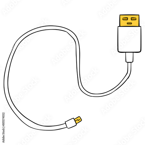 USB cable illustration hand drawn isolated vector	
