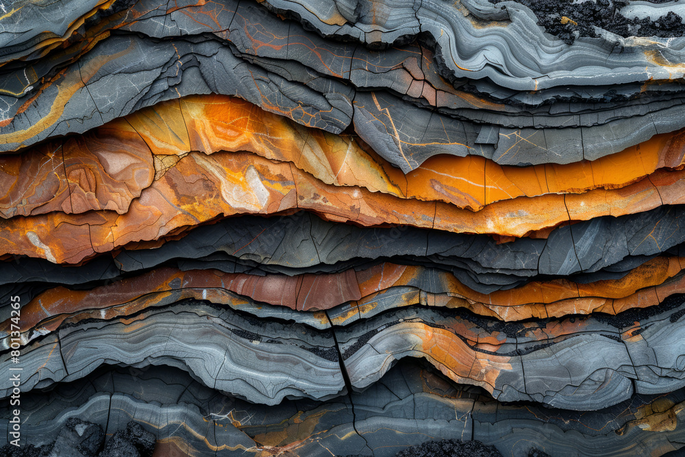 An artistic interpretation of the geological layers encountered in coal mining, using color and texture to depict stratification,