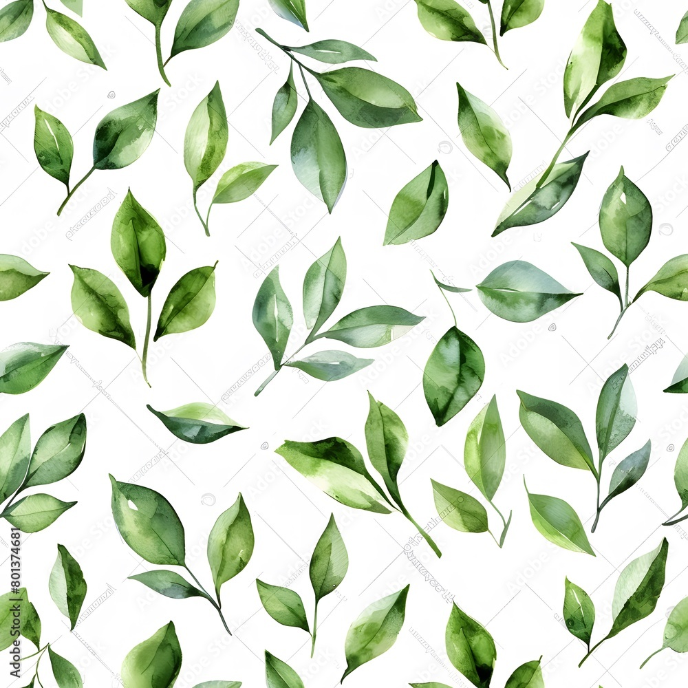 watercolor green leaves pattern, white background, seamless watercolor green leaves pattern, white background, seamless