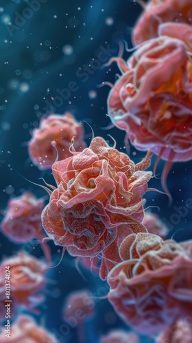 Microcosmic Battle Macro Render of Breast Cancer Cells in Medical Research