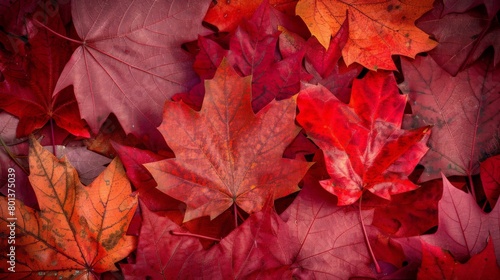 Canadian maple leaf flags in autumn, depicted during Canada Day celebrations, vibrant fall colors provide a rich, textured background