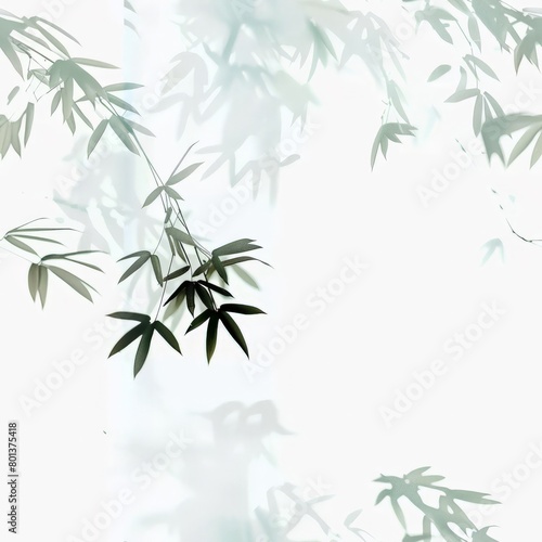 Traditional Japanese ink painting bamboo leaf repeat pattern background 