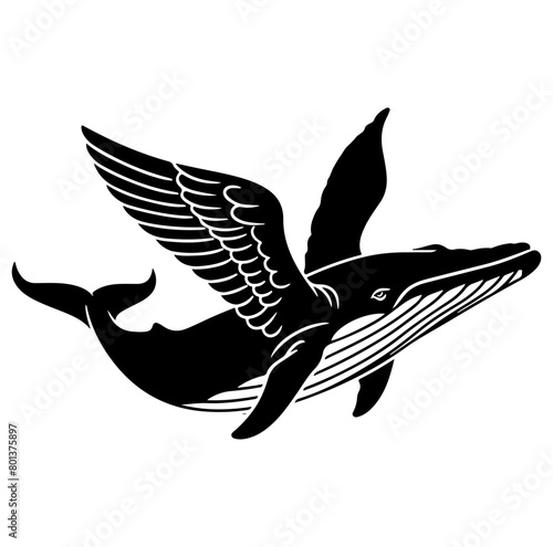 whale angel, whale with angel wing illustration © hyam
