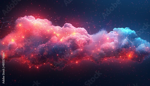 A beautiful abstract painting of glowing pink and blue clouds with a starry background.