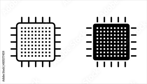 GPU icon set. Circuit board icon set. Personal computer component icon set on white background