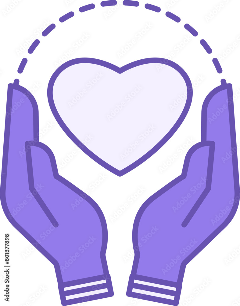 Self Care Routine Color Icon. Vector Icon of Heart in Human Hands. Spa Treatments, Body Care, Healthy Eating, Mental Health. Positive Thinking Concept