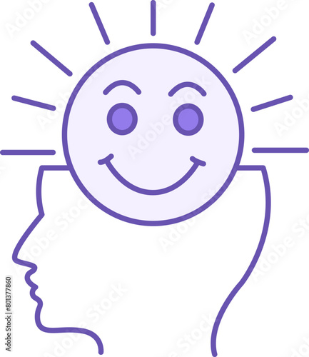 Colored Positive Thinking Icon. Vector Icon of Human Head and Smiling Sun. Positive Thoughts, Peace, and Mental Balance. Psychology