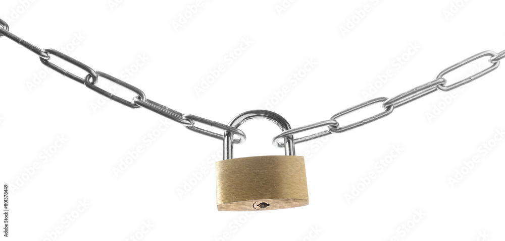 Steel padlock and chain isolated on white Steel padlock and chain isolated on white